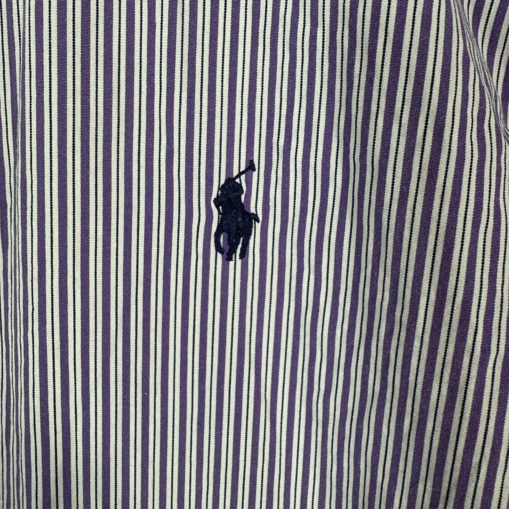 Polo Ralph Lauren Shirt Mens 14.5 32/33 Purple Striped Button Front Logo Pony - Picture 3 of 10